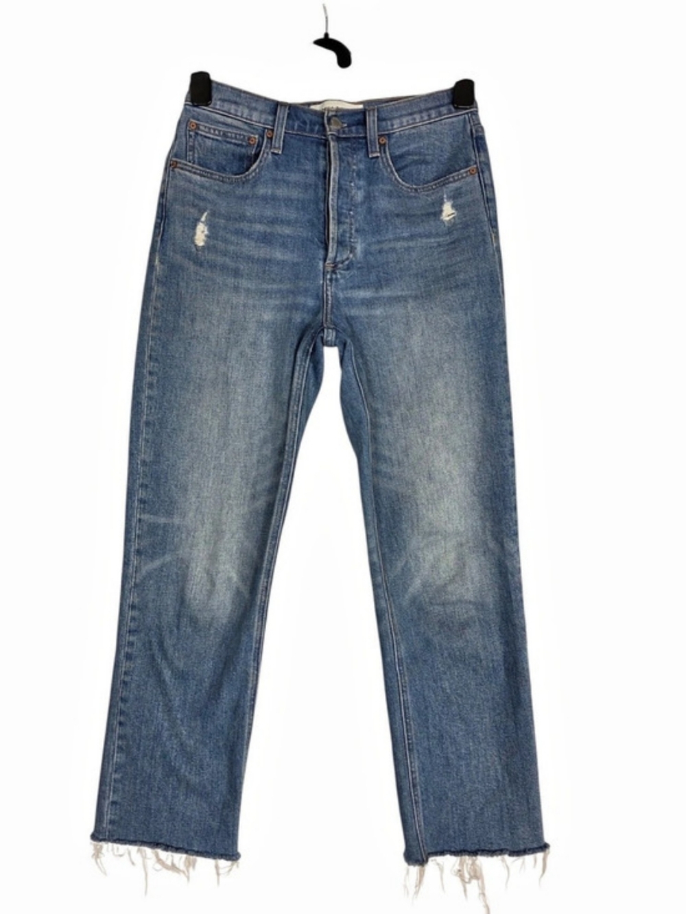 Denim Forum The Arlo High-Rise Straight 28L Jean Minor Distress, Unfinished Hem